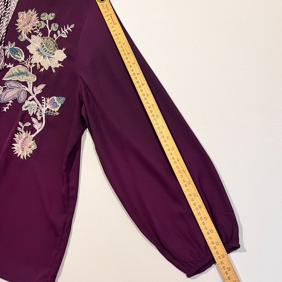 Chico's Peasant Blouse Tunic Boho Purple Floral Embroidered Tassel Sz 4 US 20/22 - Picture 7 of 10